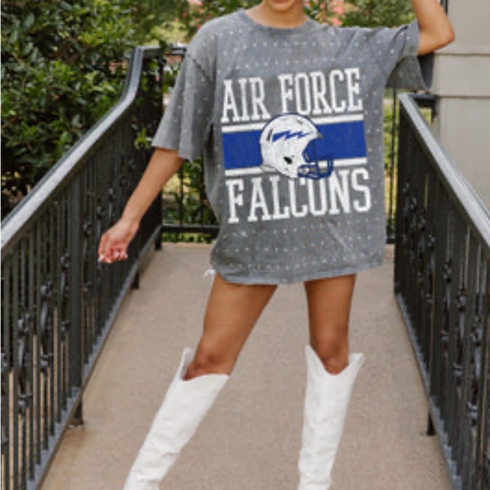 Gray Air Force Falcons Oversized Bedazzled Tee